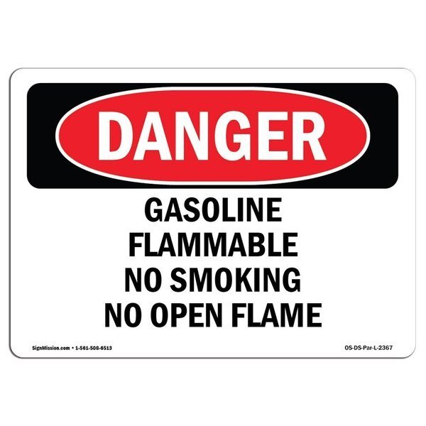 OSHA, Gasoline Flammable No Smoking No Open Flame, 10in X 7in Rigid Plastic, 7